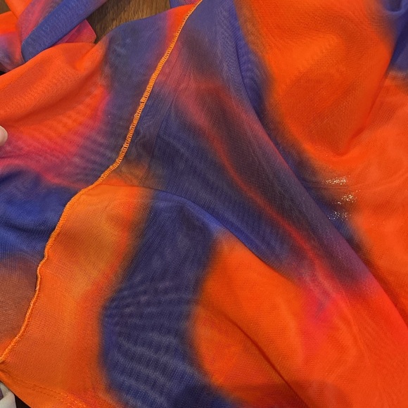 H:OURS / NWT AMETHYST mesh long sleeve MINI DRESS IN CANDY OMBRE blue red M - Picture 7 of 7